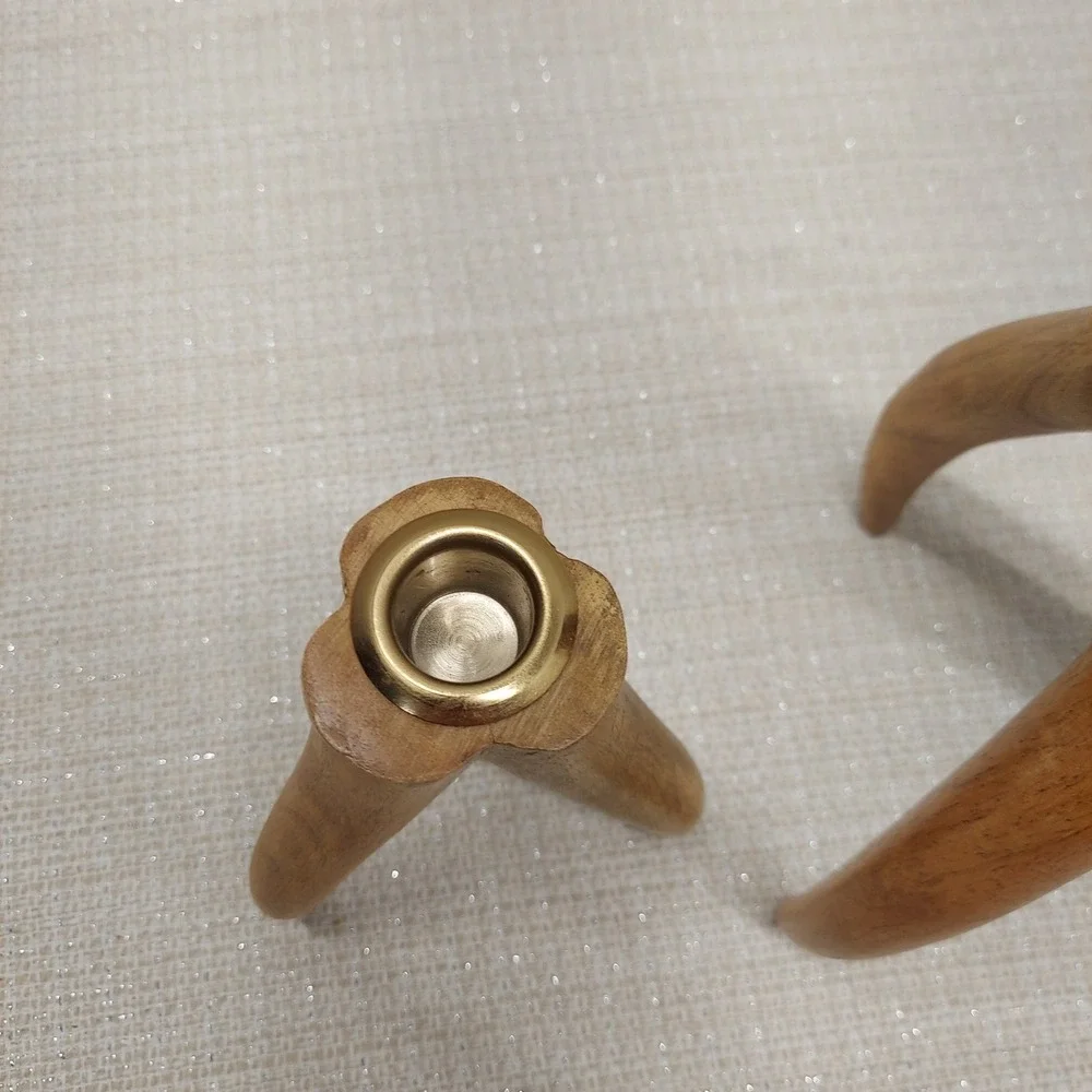 Vintage Mid Century Modern Wood‎ Antler Taper Candle Holders Set of 2